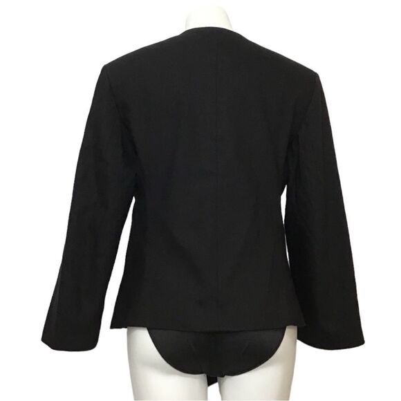 St John Black Linen Blend Collarless Attached Front Tie Belt Blazer New Size 10 - Picture 3 of 12